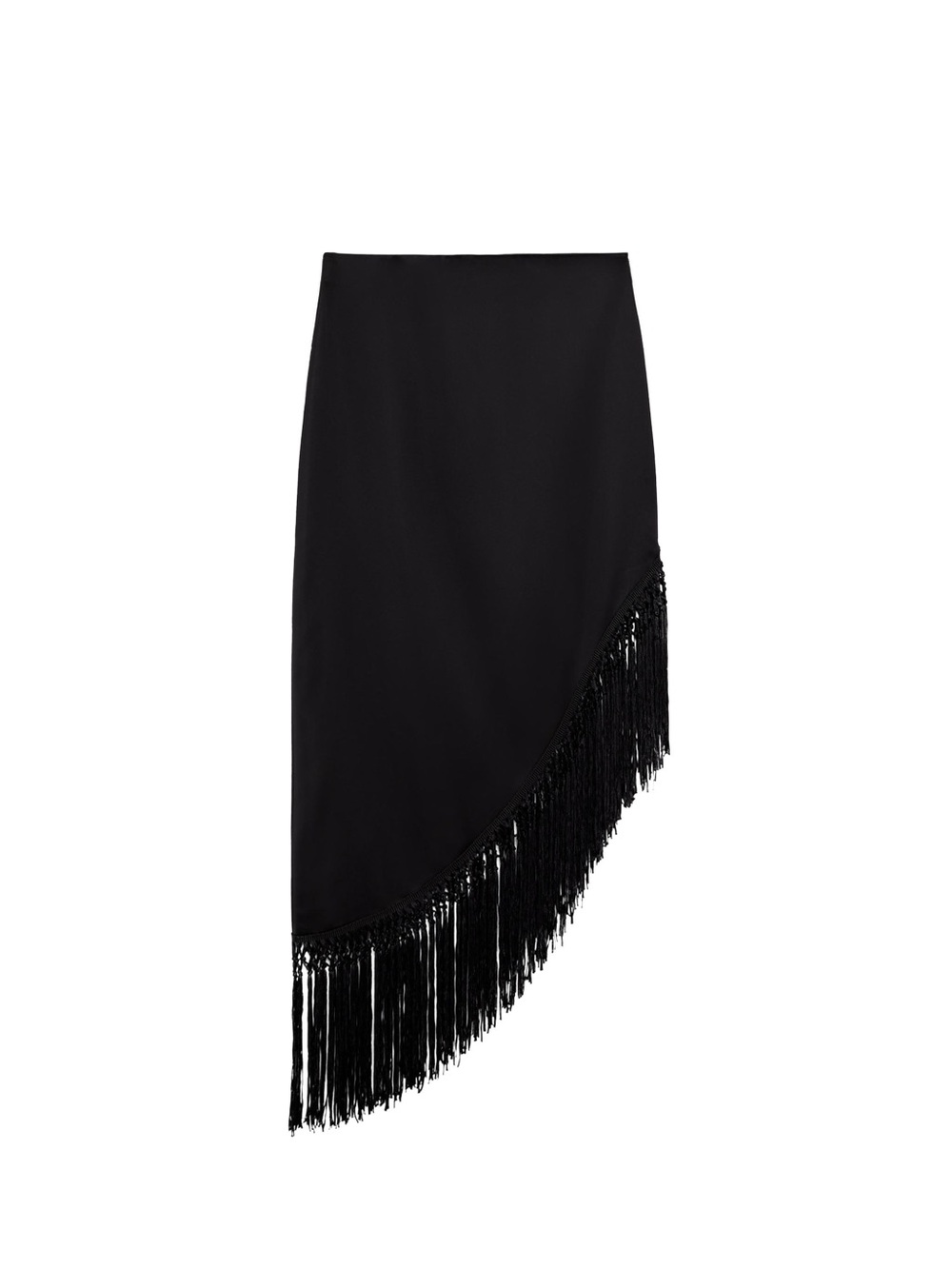 BCBG Black Asymmetric Fringe Midi Skirt